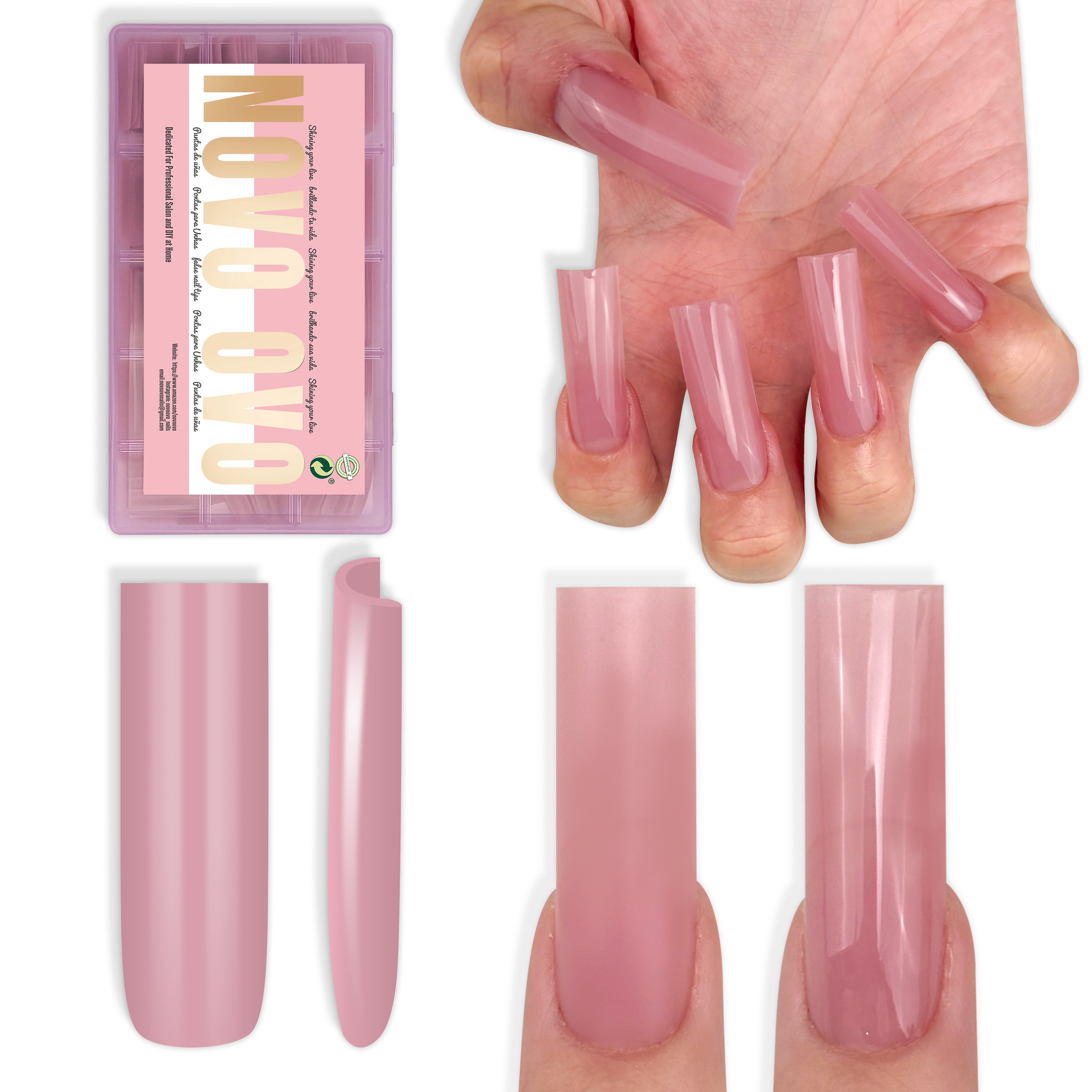 Long Sharp Square Pure Color Nail Tips Berry Pink 180