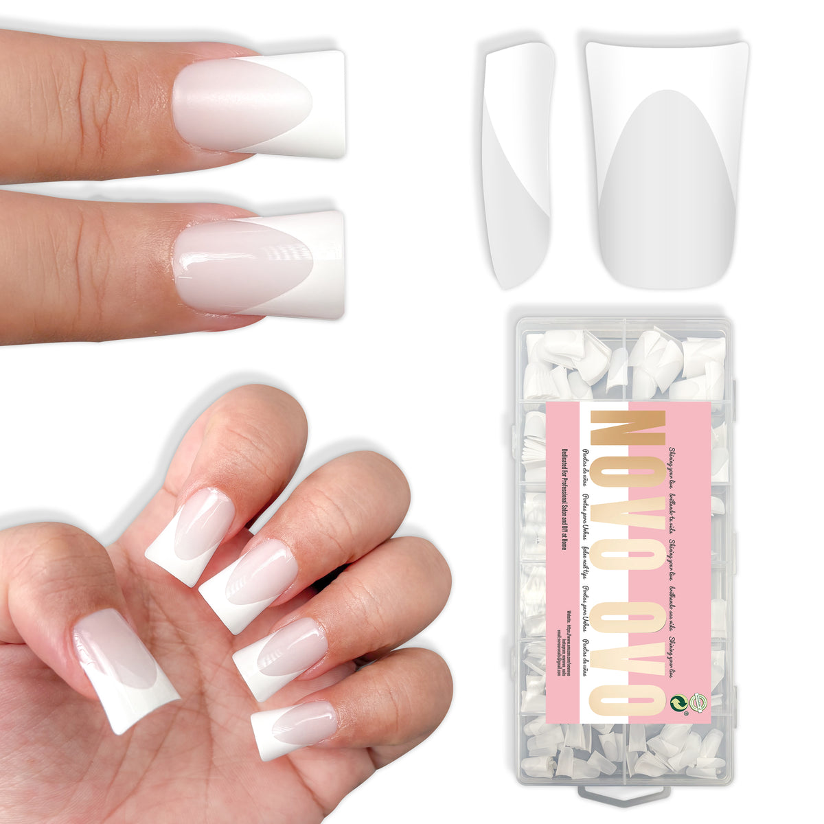 Short Duck Nails White French Tip Milky White 360