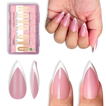 White V Shape French Short Sharp Stiletto Nail Tips Berry Pink