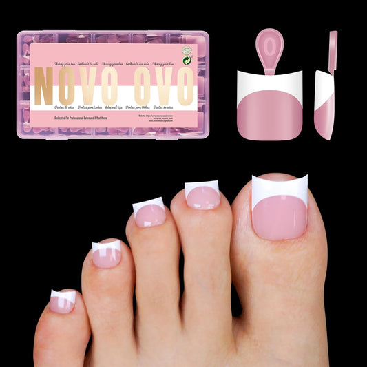 Sharp Square Toe Nail Tips with Moon Curve White French Tip Berry Pink 15 Sizes 240 Pcs