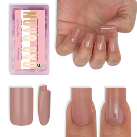 Short Sharp Square Pure Color Naili Tips Brown Pink 240