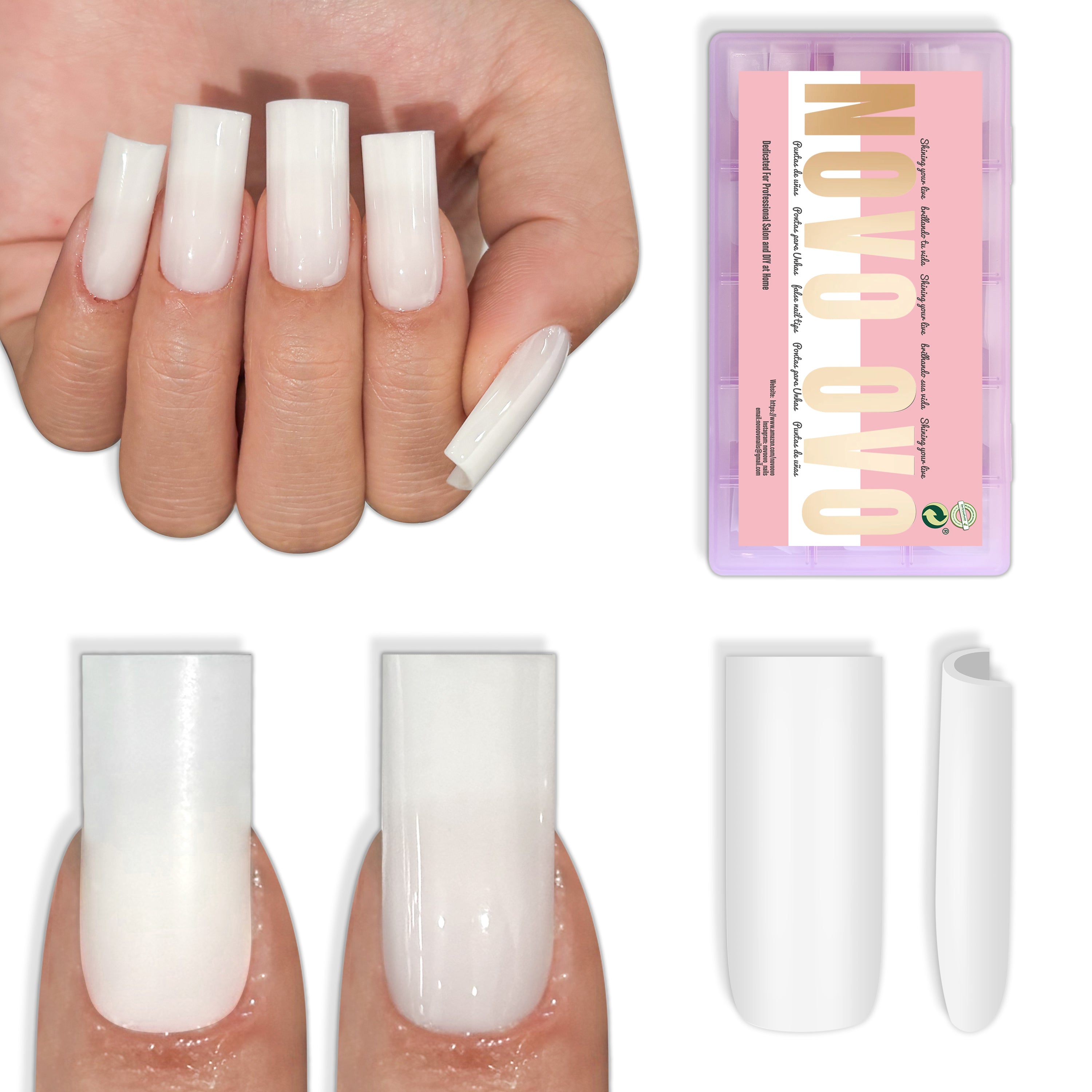 Meidum Sharp Square Pure Color Nail Tips Milky White