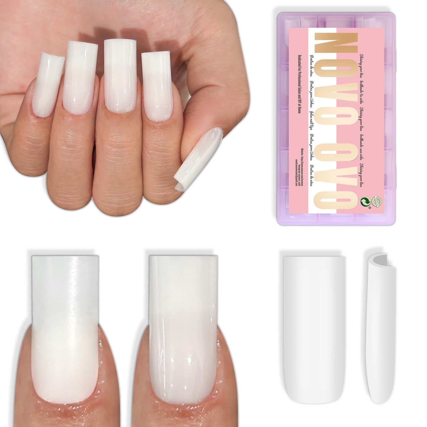 Meidum Sharp Square Pure Color Nail Tips Milky White