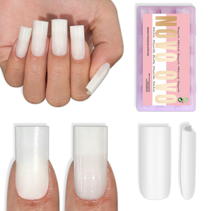 Meidum Sharp Square Pure Color Nail Tips Milky White