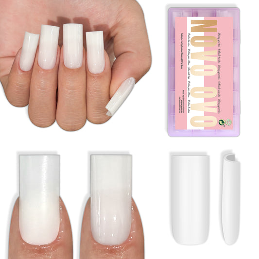 Meidum Sharp Square Pure Color Nail Tips Milky White