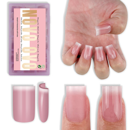 Short Sharp Square White Soft French Tip Ombre Nail Tips Berry Pink 240