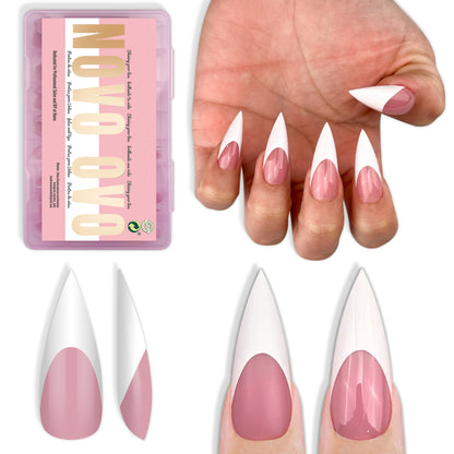 Medium or Long White French Tip Sharp Stiletto Nail Tips Berry Pink