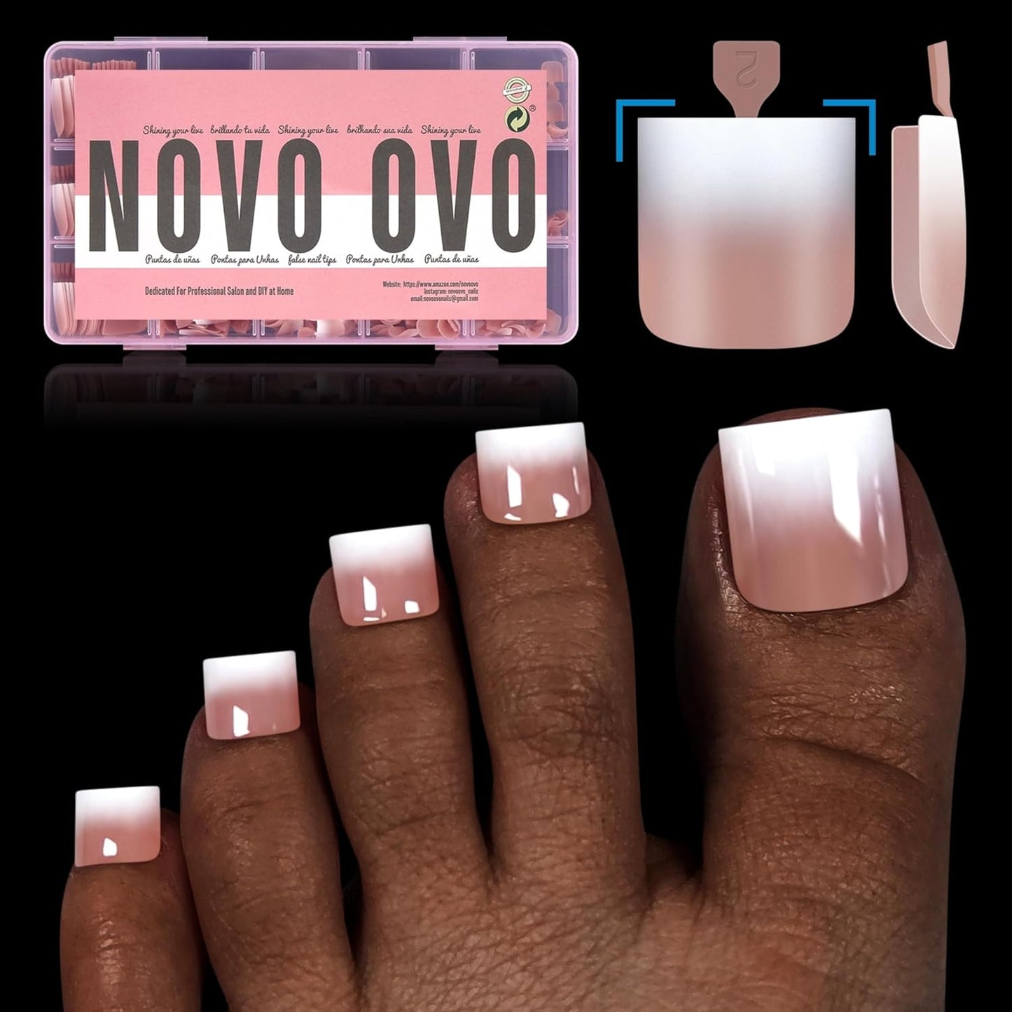 Sharp Square Toe Nail Tips Ombre Brown Pink