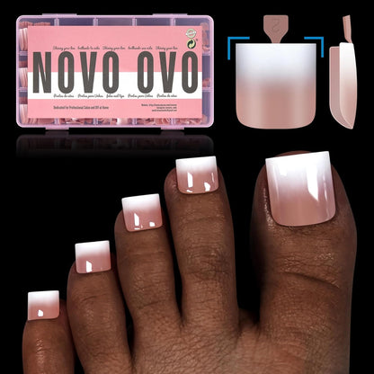Sharp Square Toe Nail Tips Ombre Brown Pink