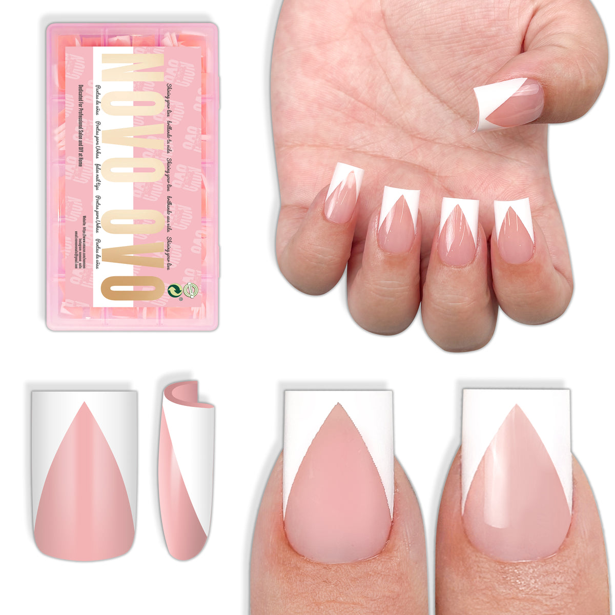 White V Shape French Short Square Nail Tips Baby Pink 240