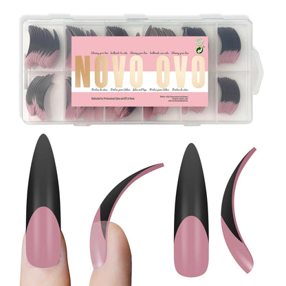 Halloween Black XXL Curved Stiletto Almond Black French Tip Nail Tips