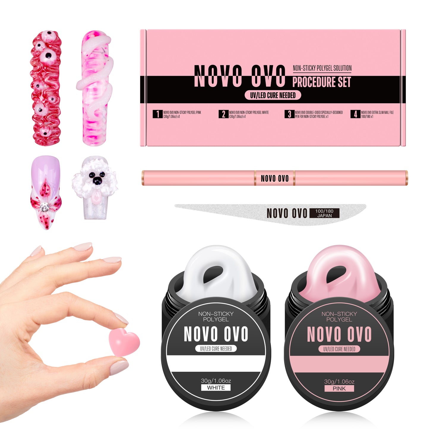 NOVO OVO Upgraded NON-STICKY Polygel Solution Procedure Set
