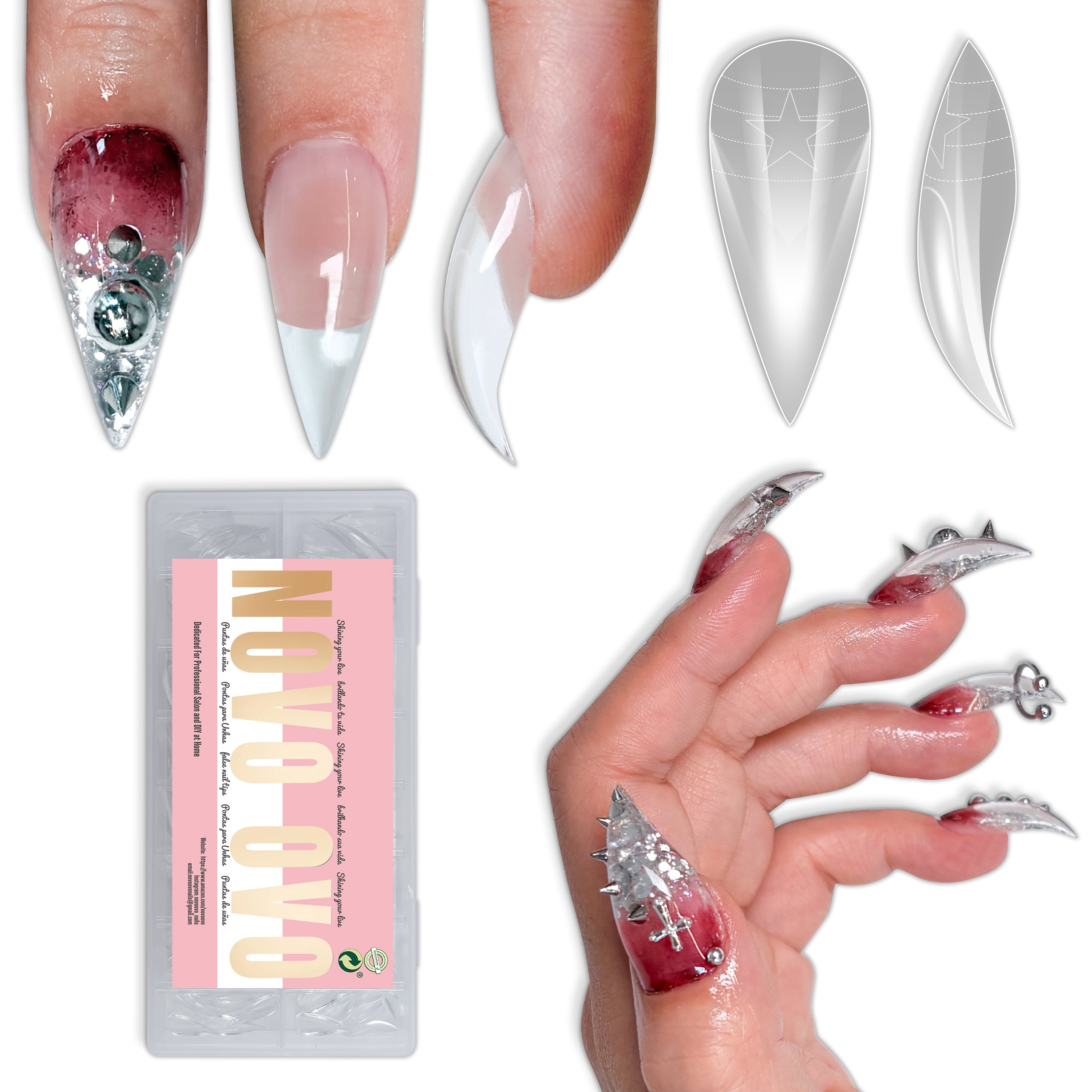 Cat Claw Short Curved Stlettio 3D Nail Tips Clear 128