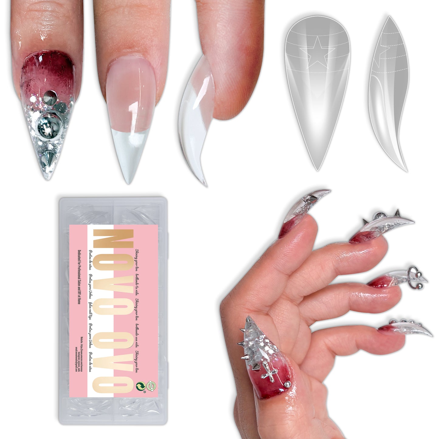 Cat Claw Short Curved Stlettio 3D Nail Tips Clear 128