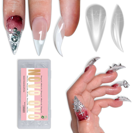 Cat Claw Short Curved Stlettio 3D Nail Tips Clear 128