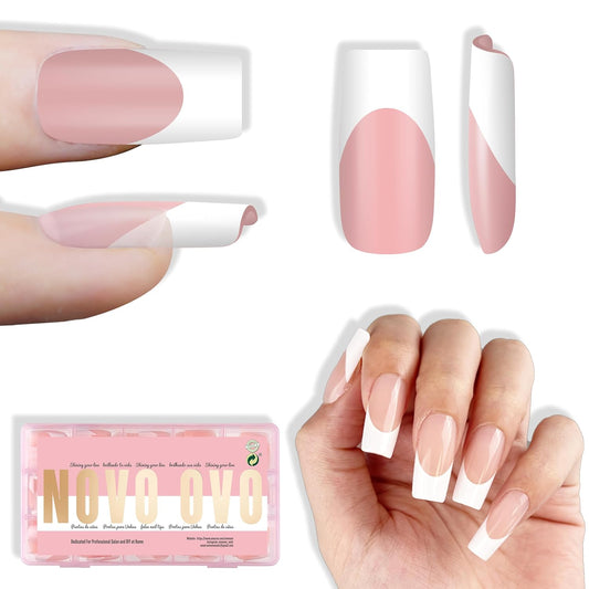 Square Medium White French Tip Baby Pink