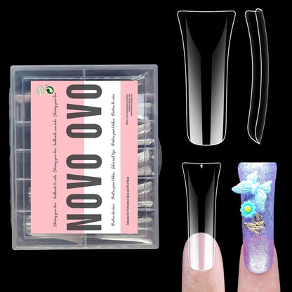 Long Full Cover Duck Nails Clear Medium Box