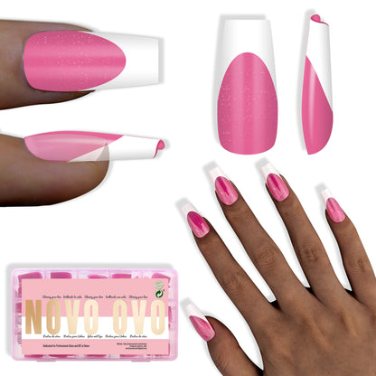 Medium Coffin White French Tip ROSE PINK