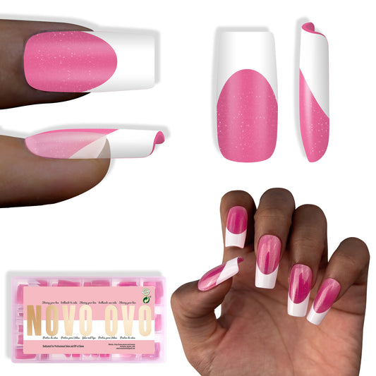 Medium Square White French Tip ROSE PINK