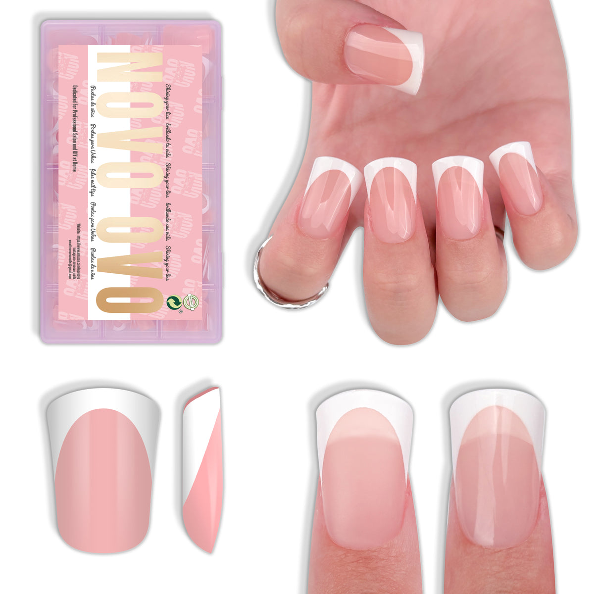 Short Round Duck Nail Tips White French Tips Baby Pink 240