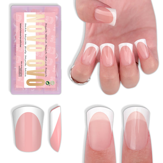 Short Round Duck Nail Tips White French Tips Baby Pink 240
