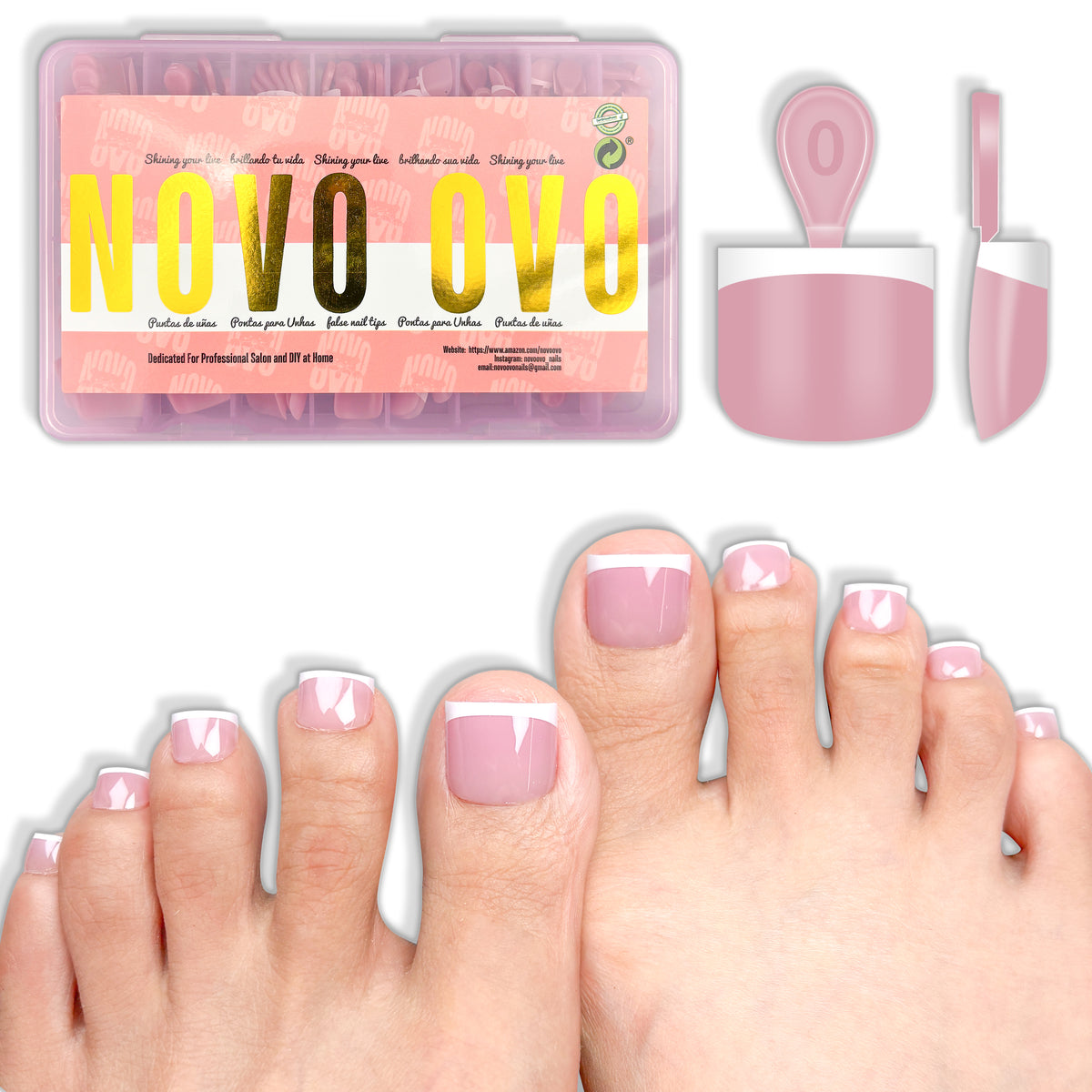 Short Sharp Square Mirco French Tip Toe Nail Tips Berry Pink 224