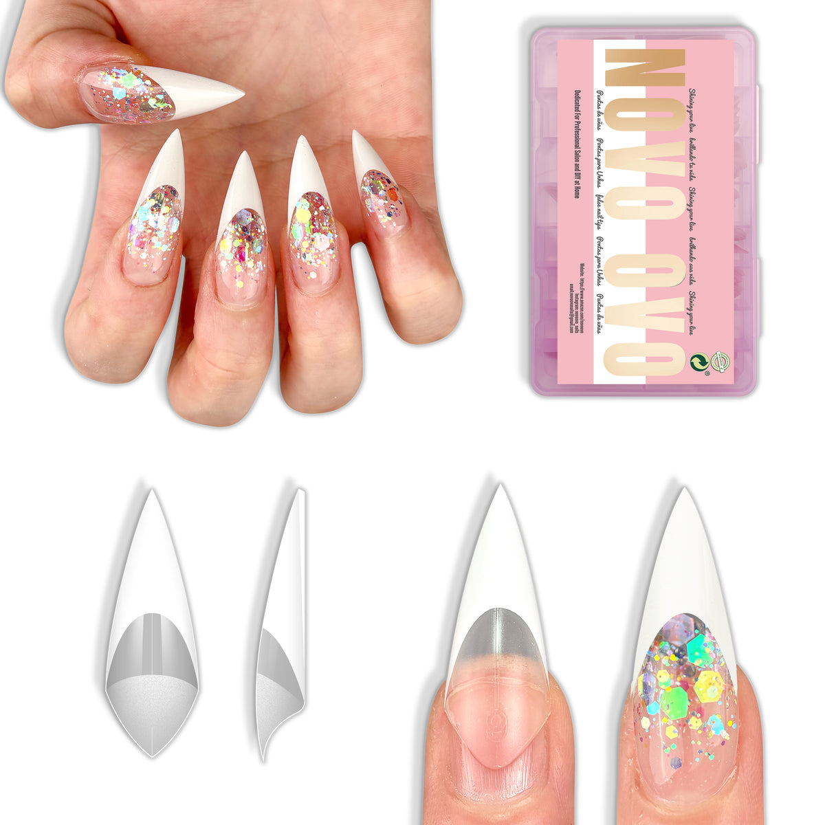 V Shape Half Cover Stiletto White French Tip Nail Tips 160
