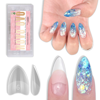 Half Cover Short Almond Clear Nail Tips 224
