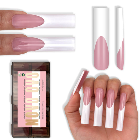 XXL Sharp Square White French Tip Nail Tips Berry Pink 150