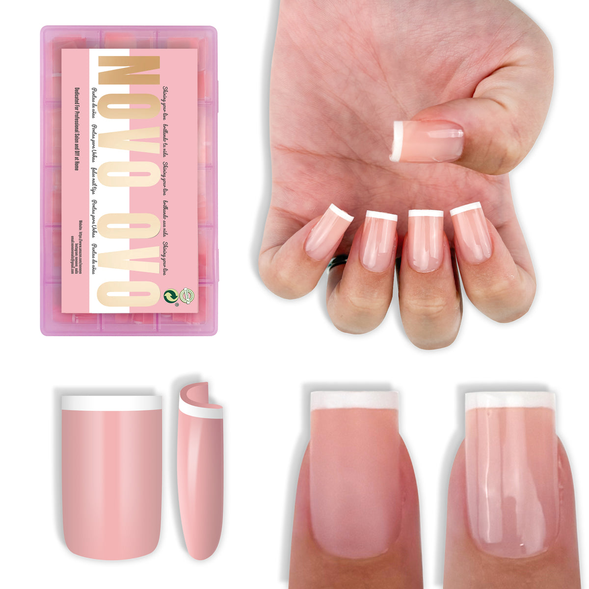 Short Sharp Square White Mirco French Tip Nail Tips Baby Pink 240
