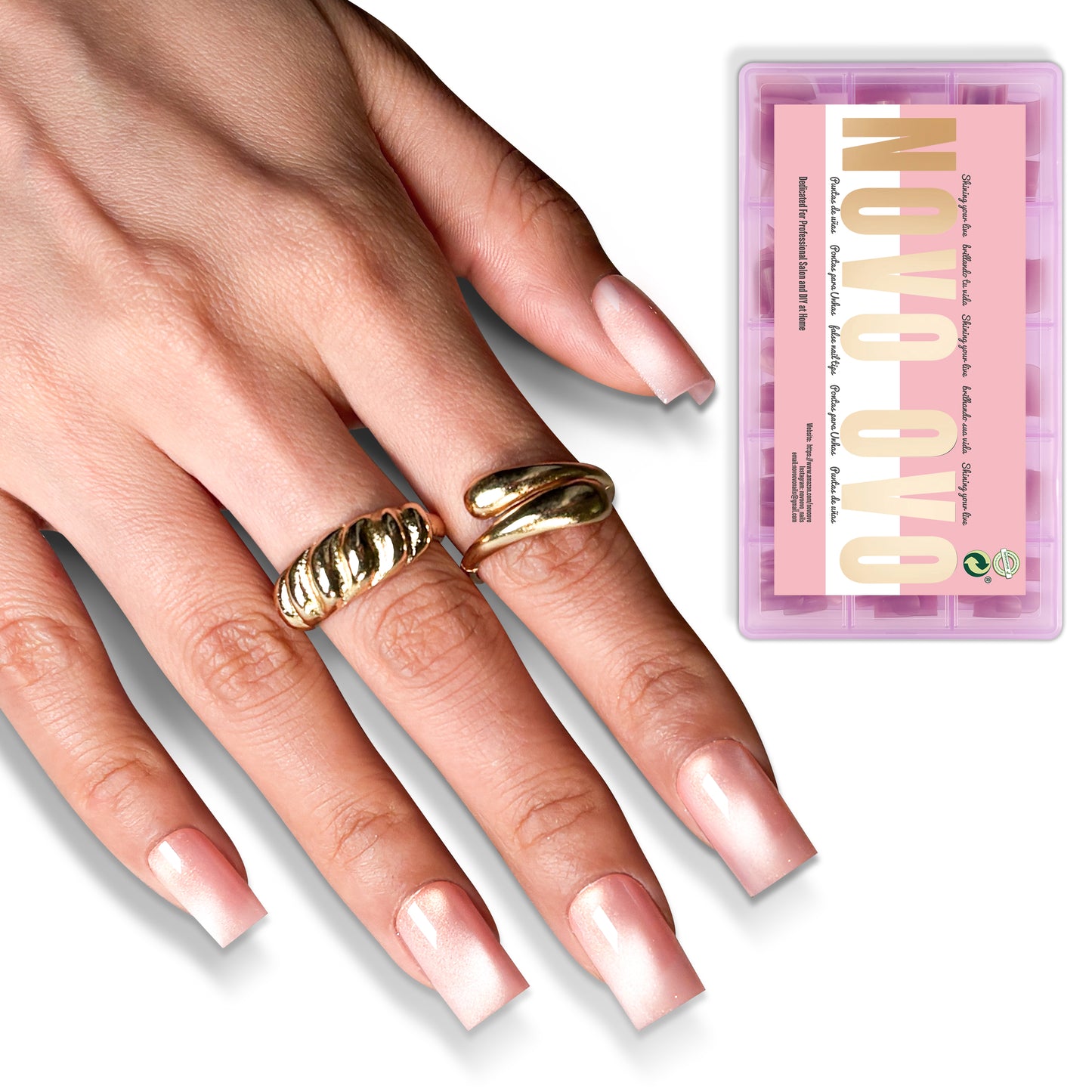Short Sharp Square Cat Eye Nail Tips Light Pink