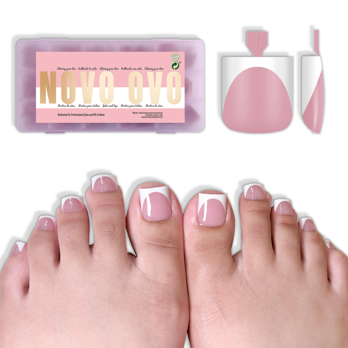 Sharp Square Deep Curve French Tip Toe Nail Tips Berry Pink 240