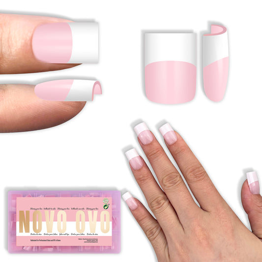 Short Sharp Square Nail Tips Wide White French Tip Milky Pink