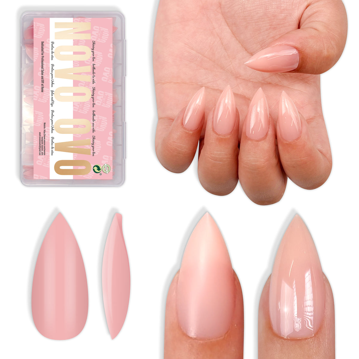 Short Sharp Stiletto Nail Tips Pure Color Baby Pink 224