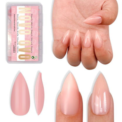 Short Sharp Stiletto Nail Tips Pure Color Baby Pink 224