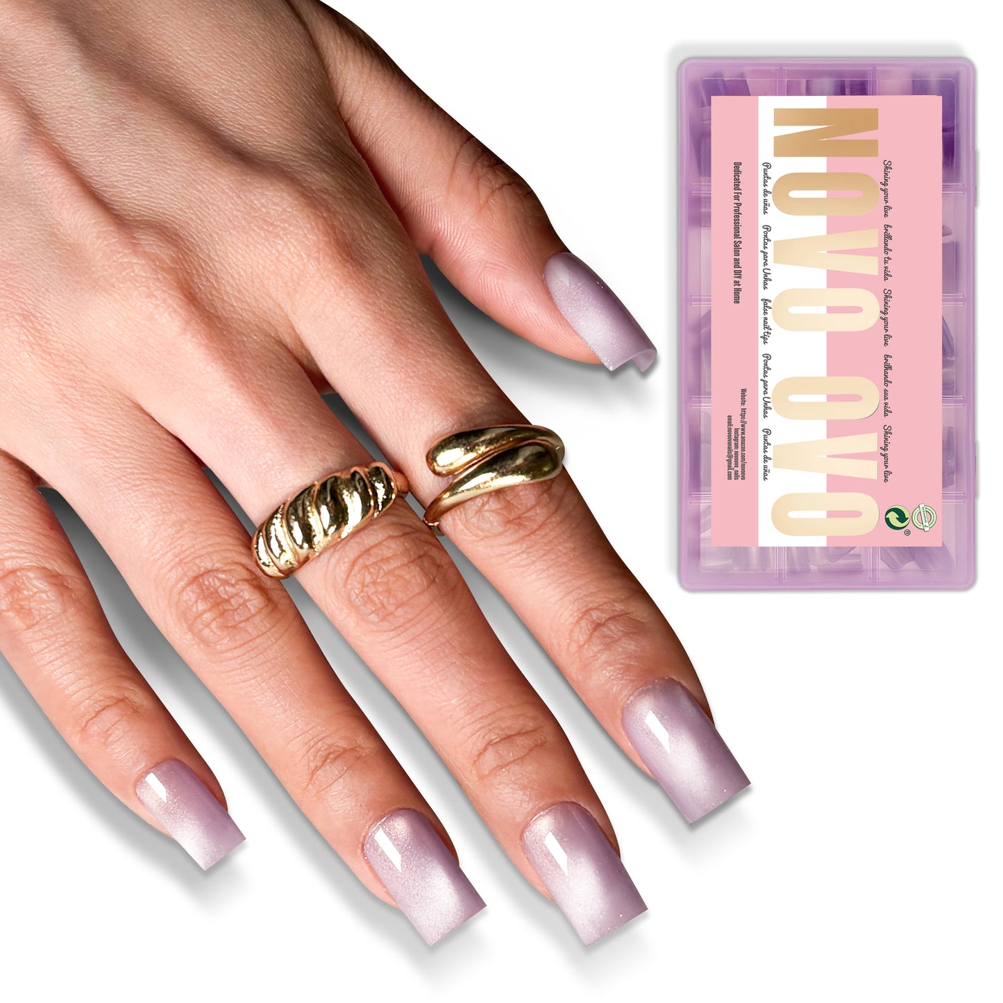 Short Sharp Square Cat Eye Nail Tips Light Purple