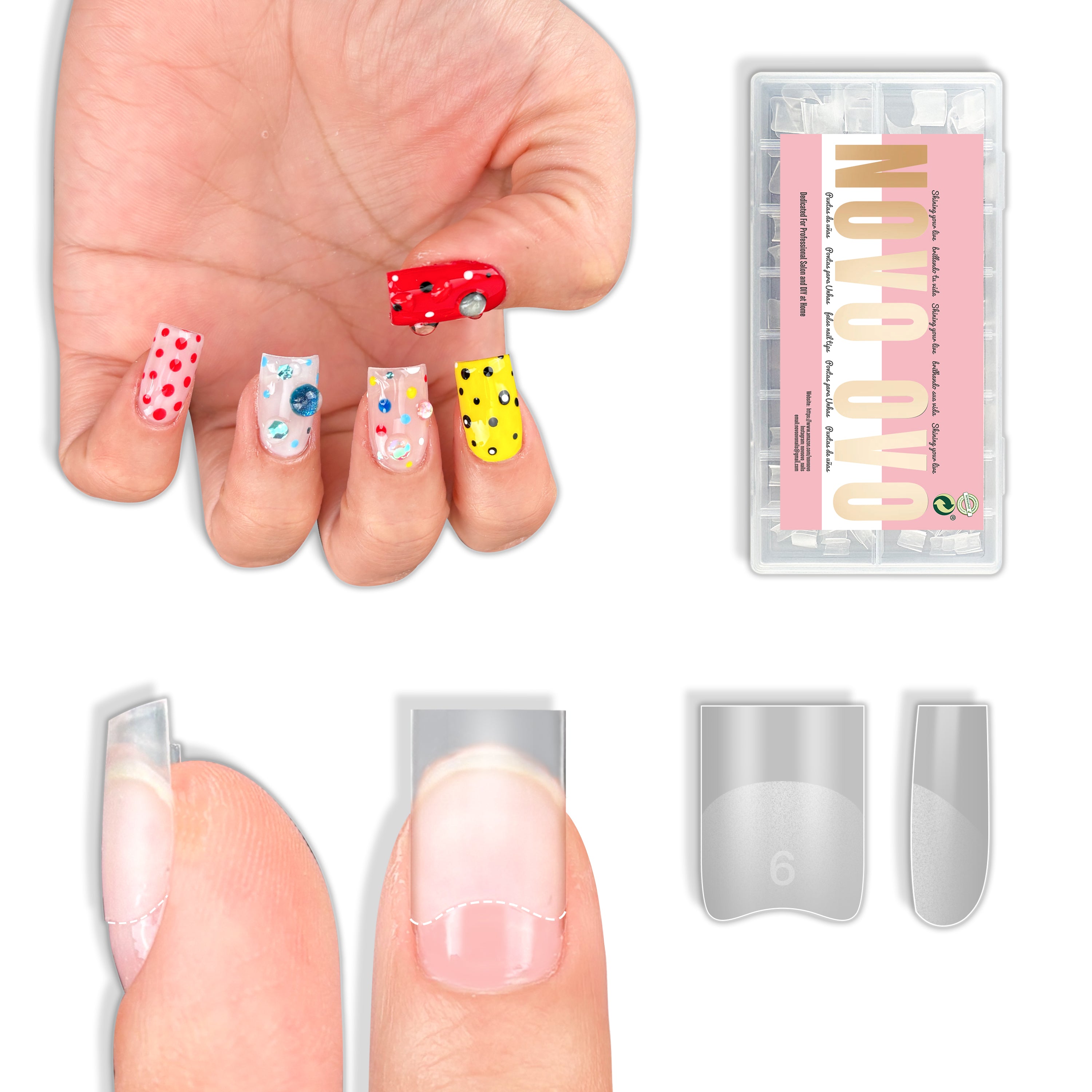Half Cover Short Sharp Square Clear Nail Tips 224