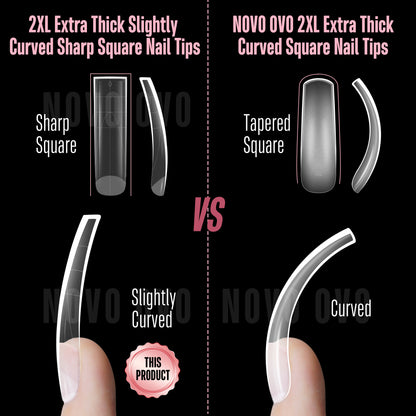 XXL Sharp Square Slightly Curved Nail Tips