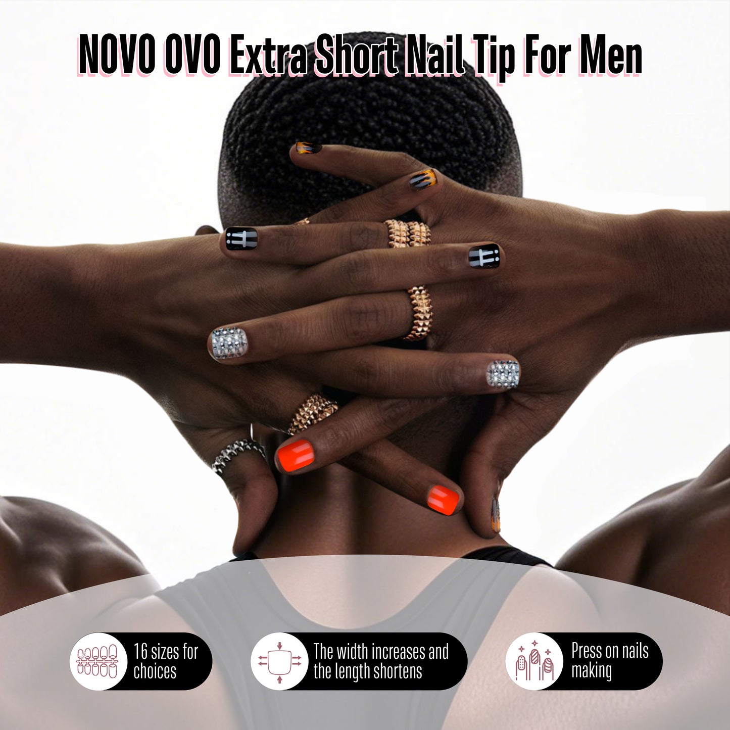 Nail Tips for Men Short Square Round