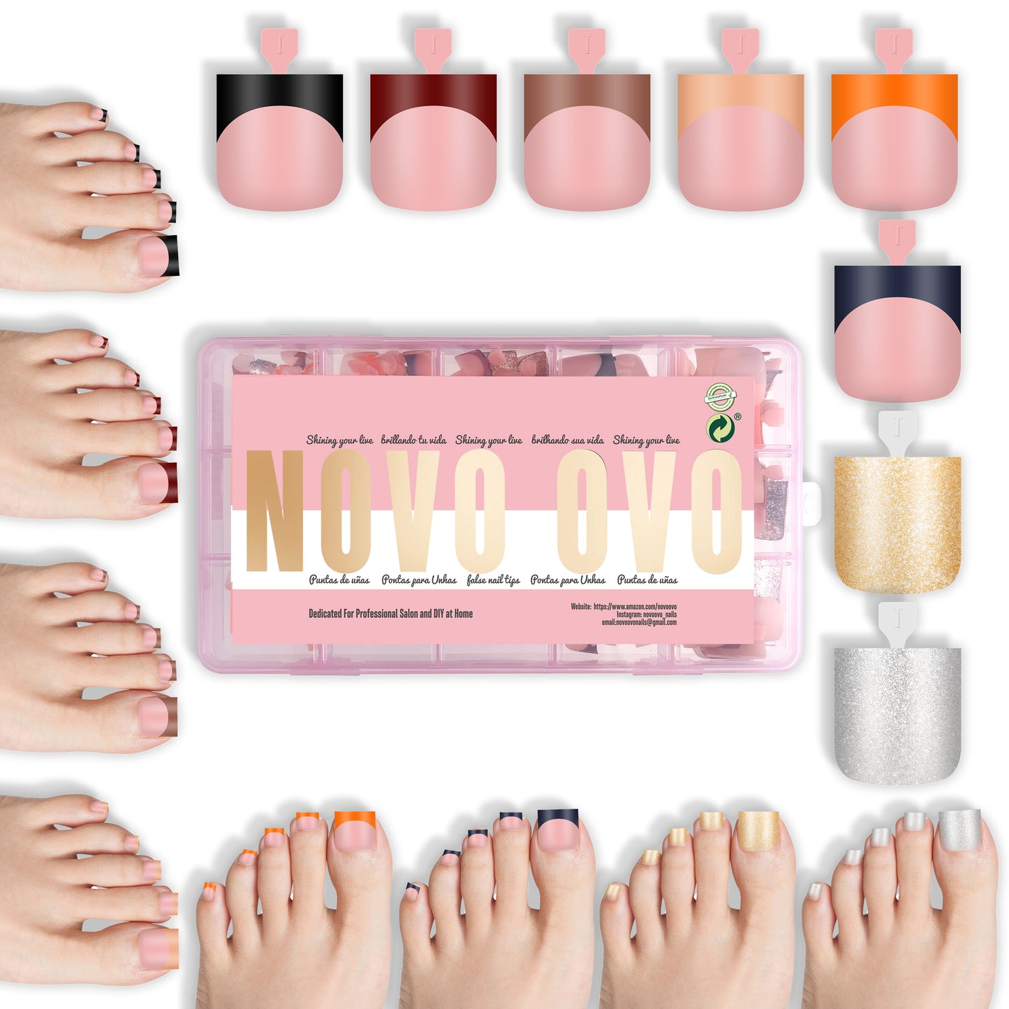 Sharp Square Toe Nail Tips BABY PINK 8 Color For Winter