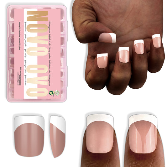 Extra Short XXS Square Round White French Tip BROWN PINK