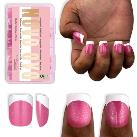 Extra Short XXS Square Round White French Tip ROSE PINK