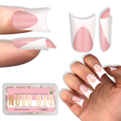 Duck Nails Short with Moon Curve Light White French Tips Baby Pink