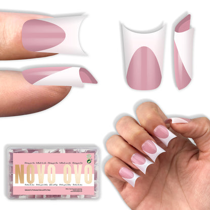 Duck Nails Short with Moon Curve Milk White French Tips Berry Pink