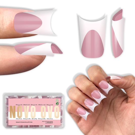 Duck Nails Short with Moon Curve Milk White French Tips Berry Pink