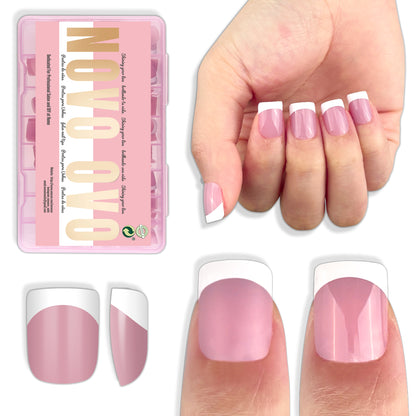 Extra Short Square Round White French Tip BERRY PINK