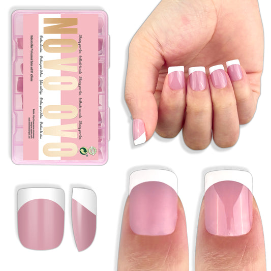 Extra Short Square Round White French Tip BERRY PINK