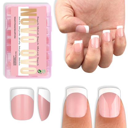 Extra Short Square Round White French Tip BABY PINK