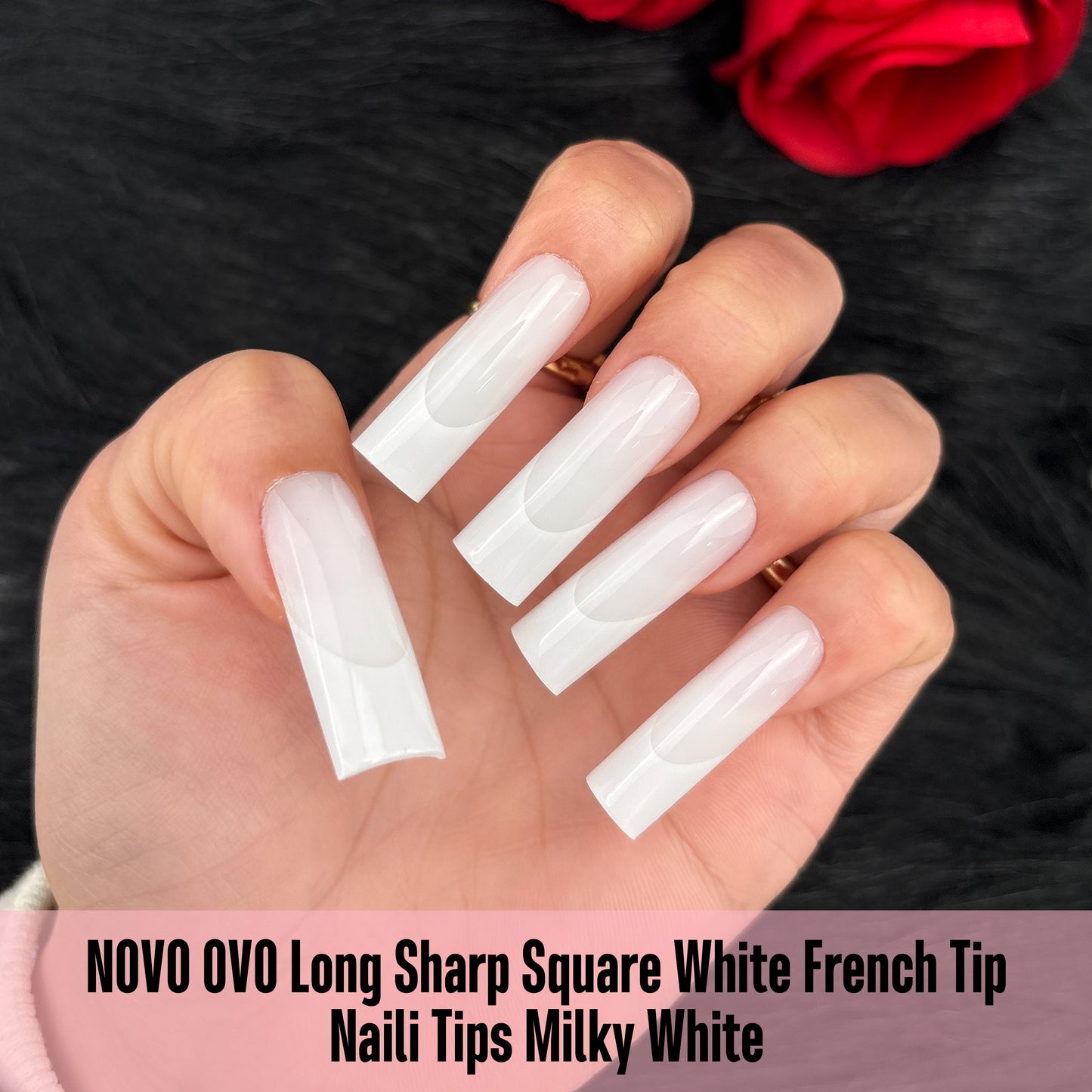 Long Sharp Square White French Tip Nail Tips Milky White