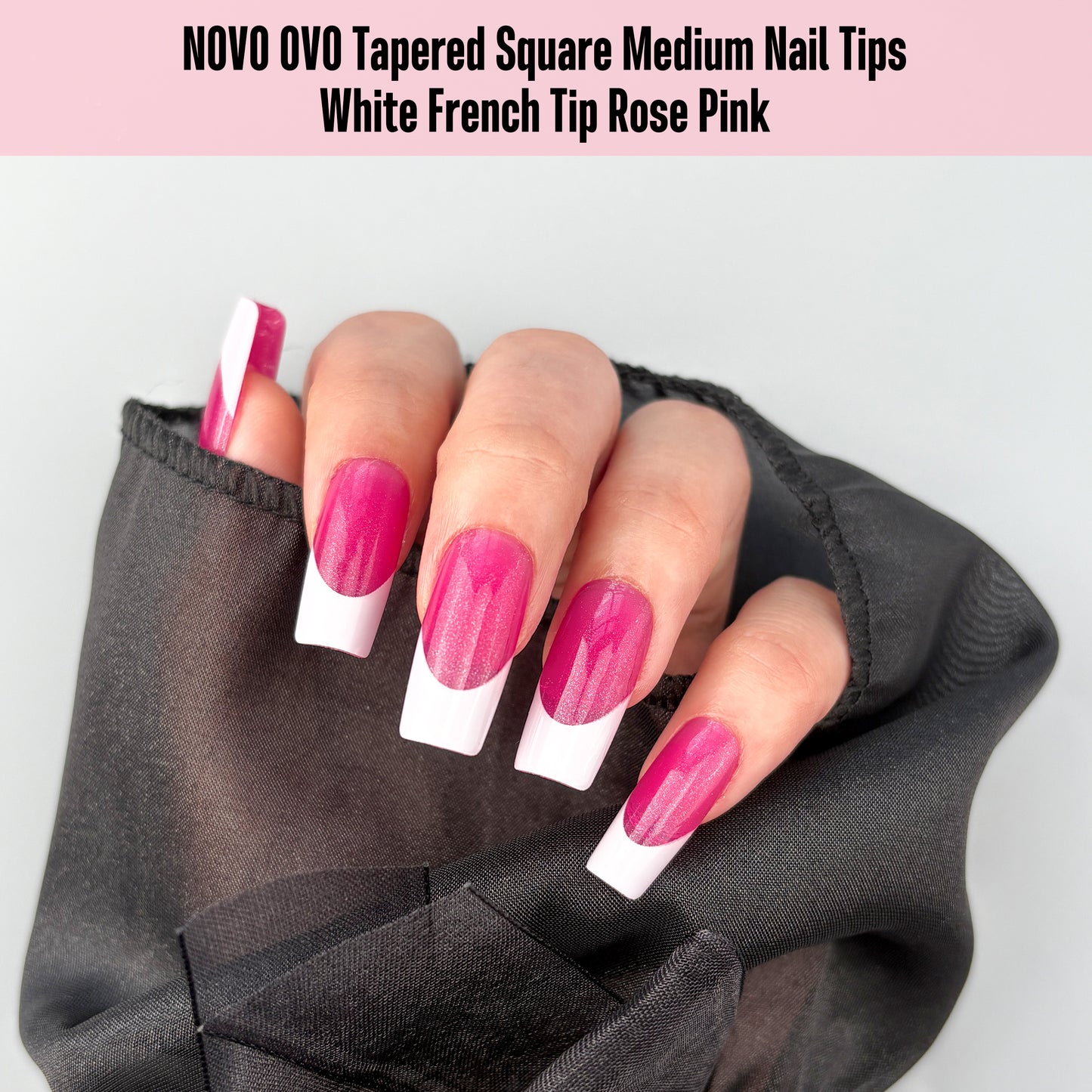 Medium Square White French Tip ROSE PINK